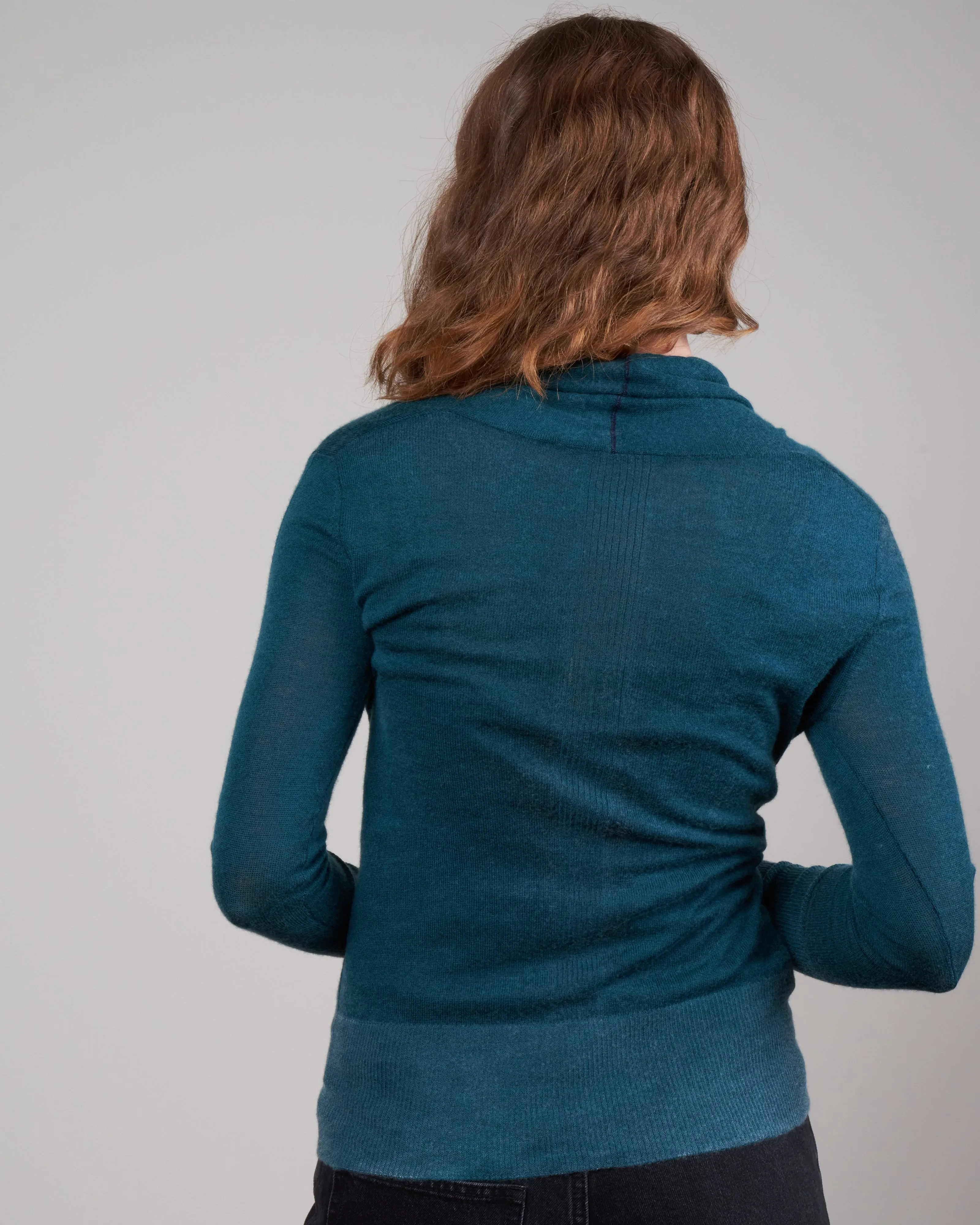 printed worsted cashmere wrap top - teal