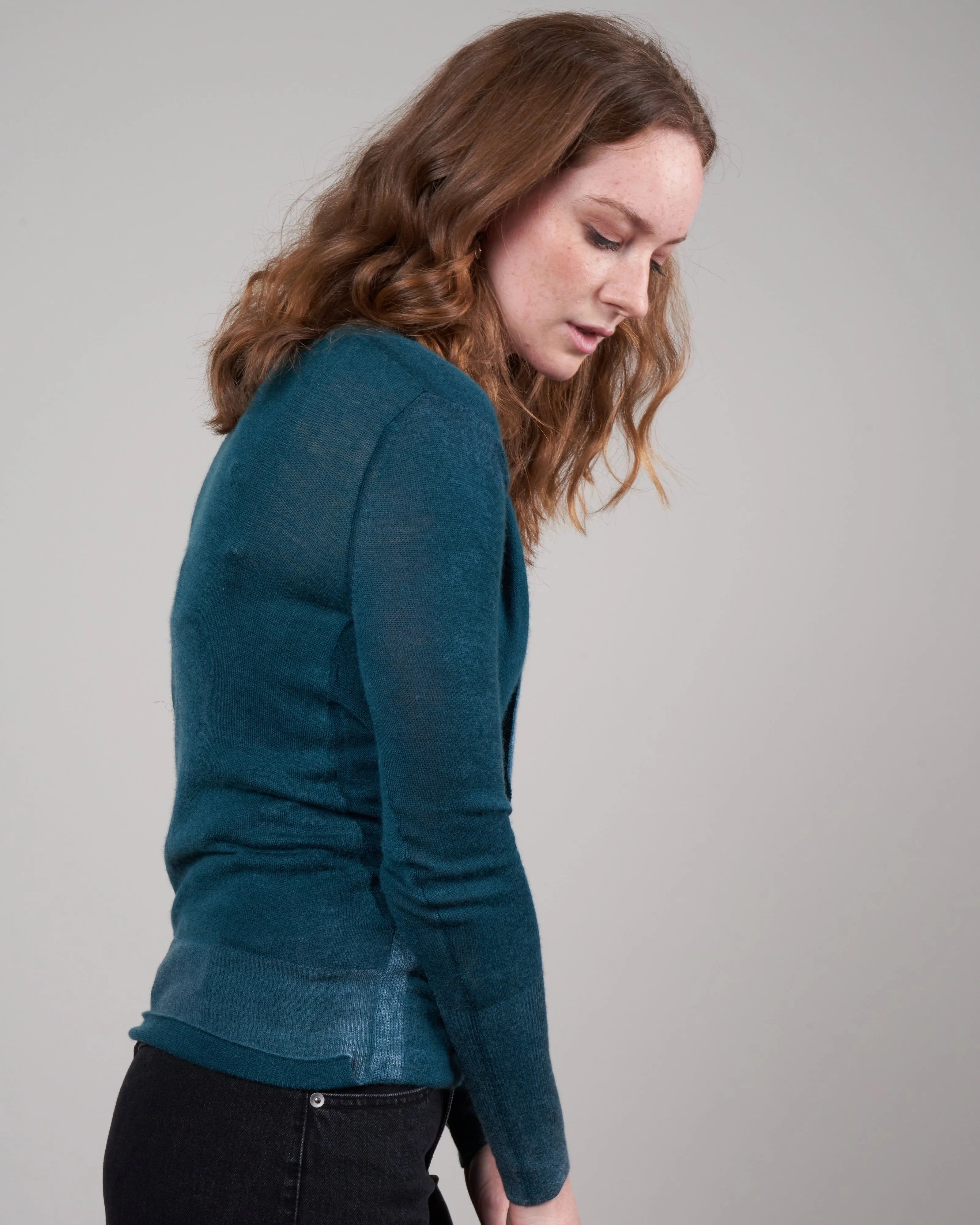 printed worsted cashmere wrap top - teal