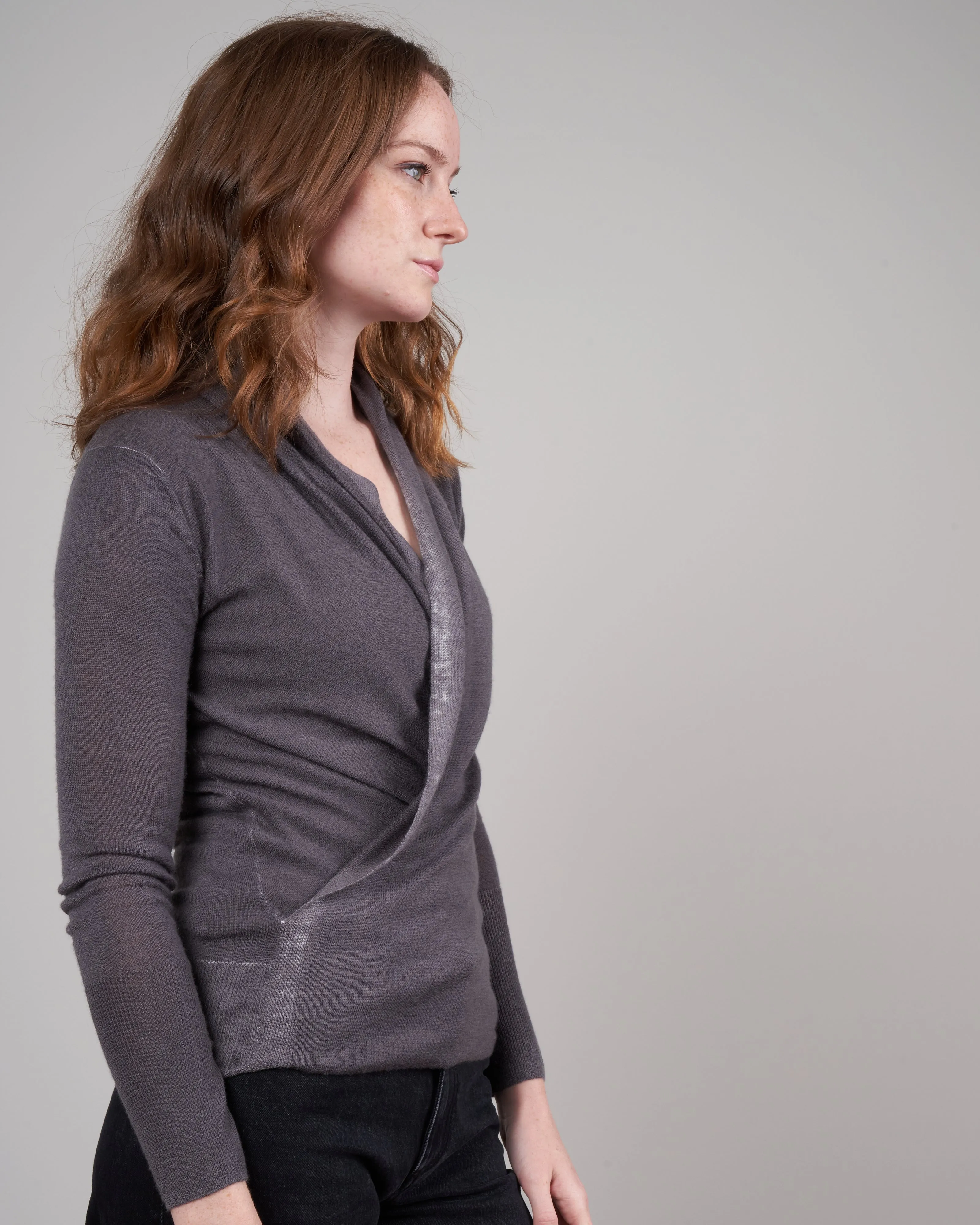 printed worsted cashmere wrap top - thunder