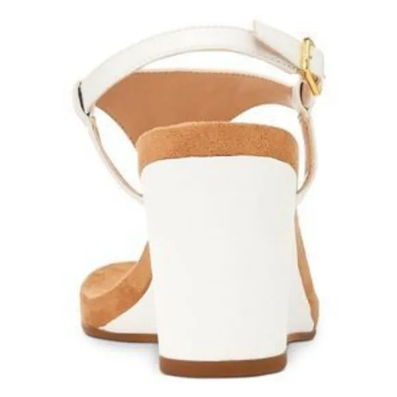 Ralph Lauren Jeannie Split Toe T-Strap White and Cork Wedge Sandals Women Sz 7.5