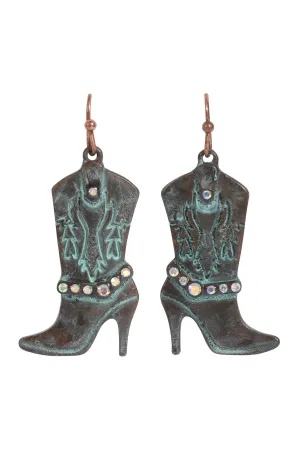 Rodeo Boots Pave Hook Earrings Turquoise - Pack of 6