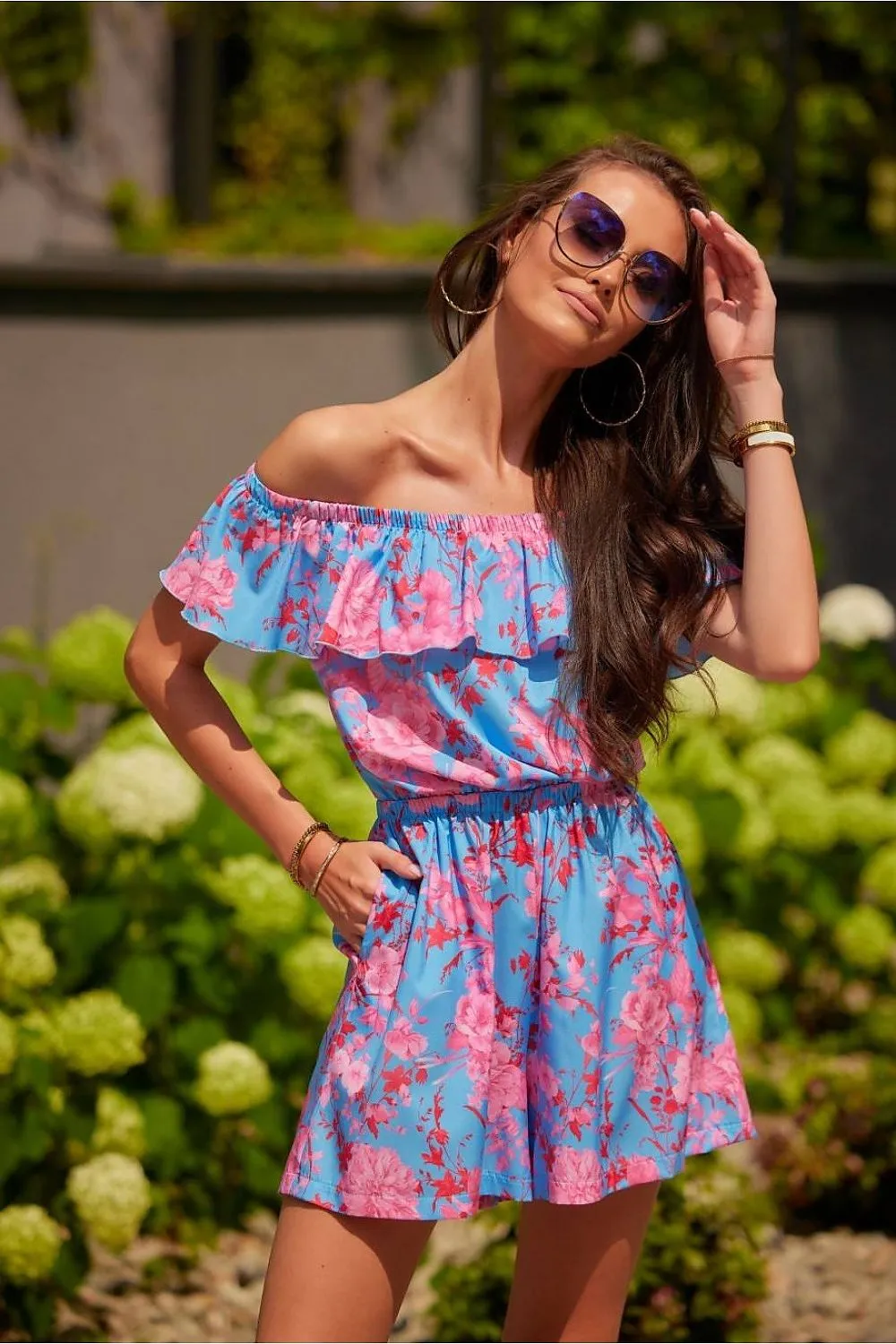 Ruffled Neckline Jumpsuit with Elastic Waist