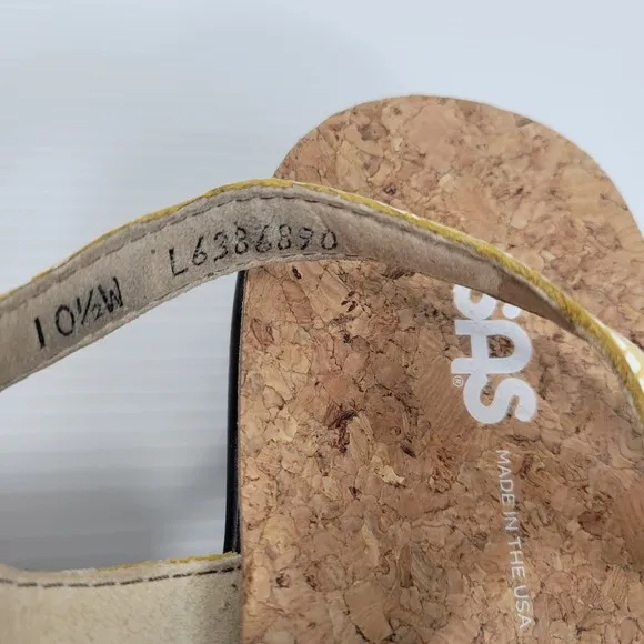 SAS Marina Sandals Womens 10.5 Chevron Yellow Leather Thong Ankle Strap Shoes