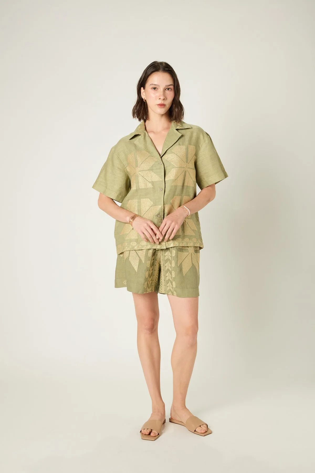 SHORTS AEOLIS MULTI ELASTIC WAIST - TEA GOLD
