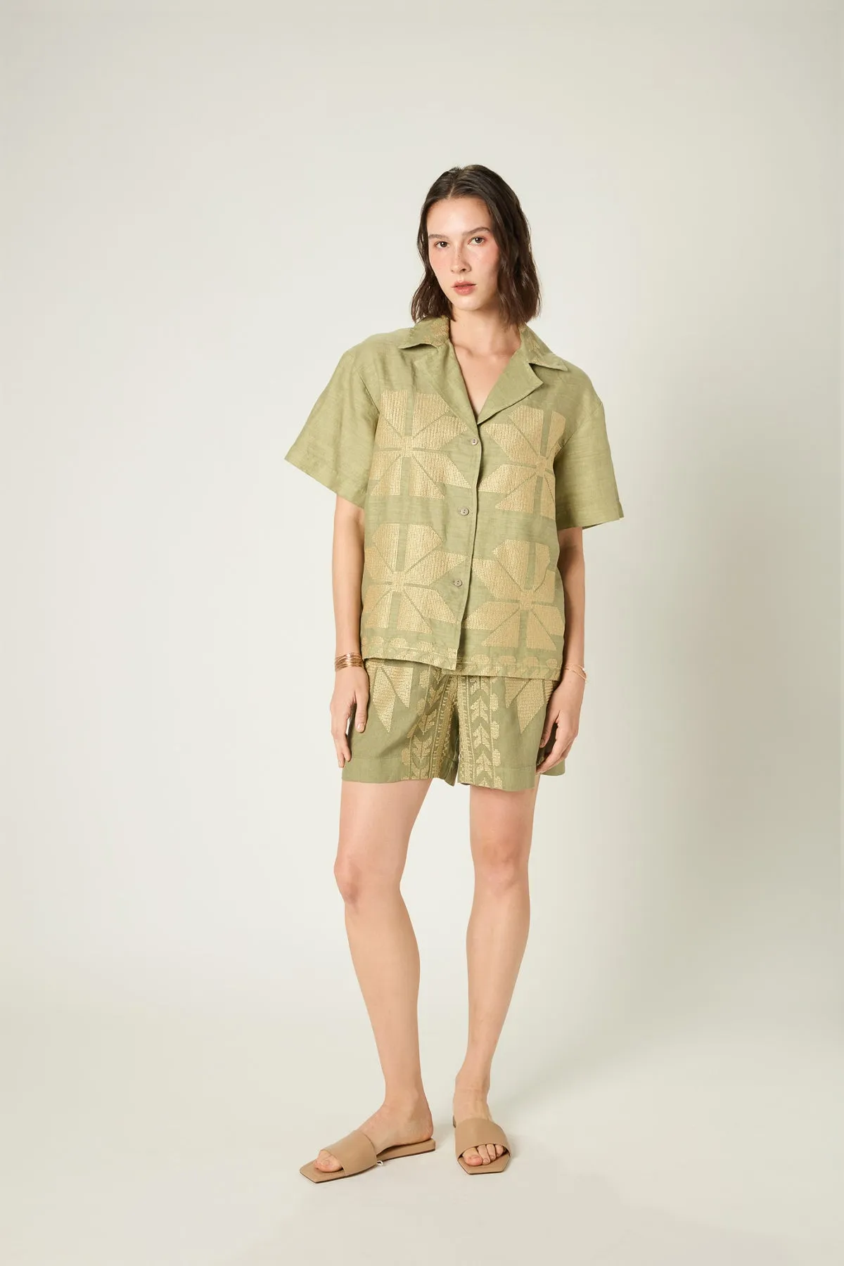 SHORTS AEOLIS MULTI ELASTIC WAIST - TEA GOLD