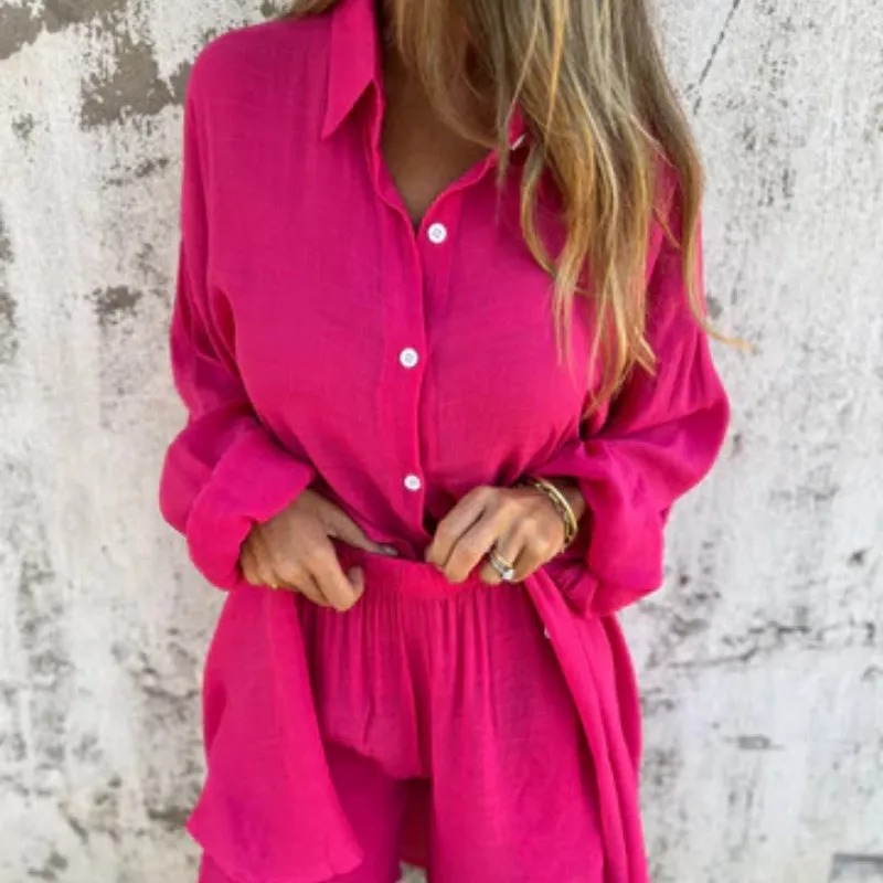 🌸Spring Specials💐 Women's Casual Long Sleeve Shirt & Shorts (2-Piece Set)