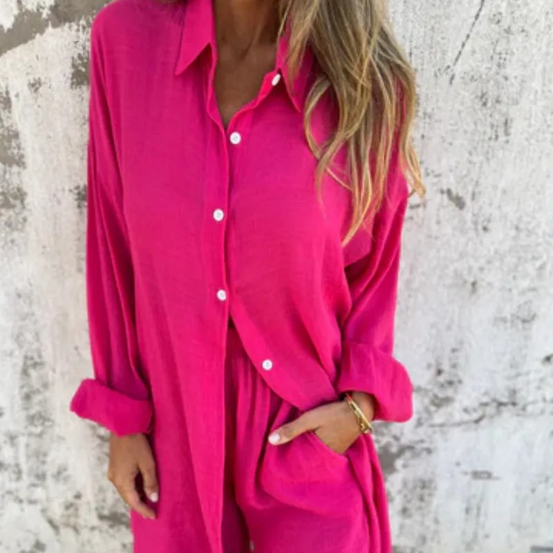 🌸Spring Specials💐 Women's Casual Long Sleeve Shirt & Shorts (2-Piece Set)