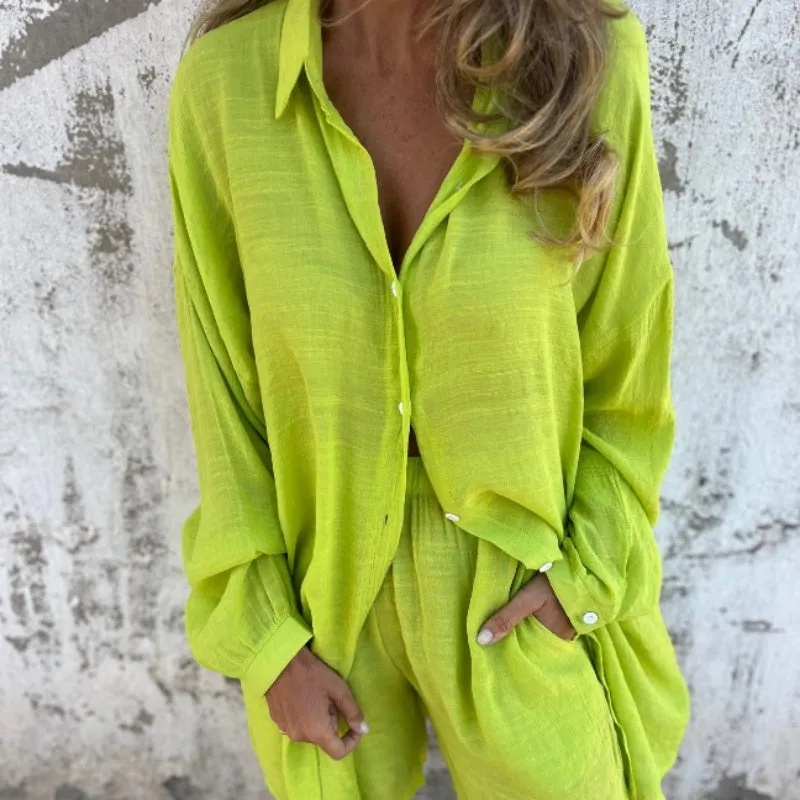🌸Spring Specials💐 Women's Casual Long Sleeve Shirt & Shorts (2-Piece Set)
