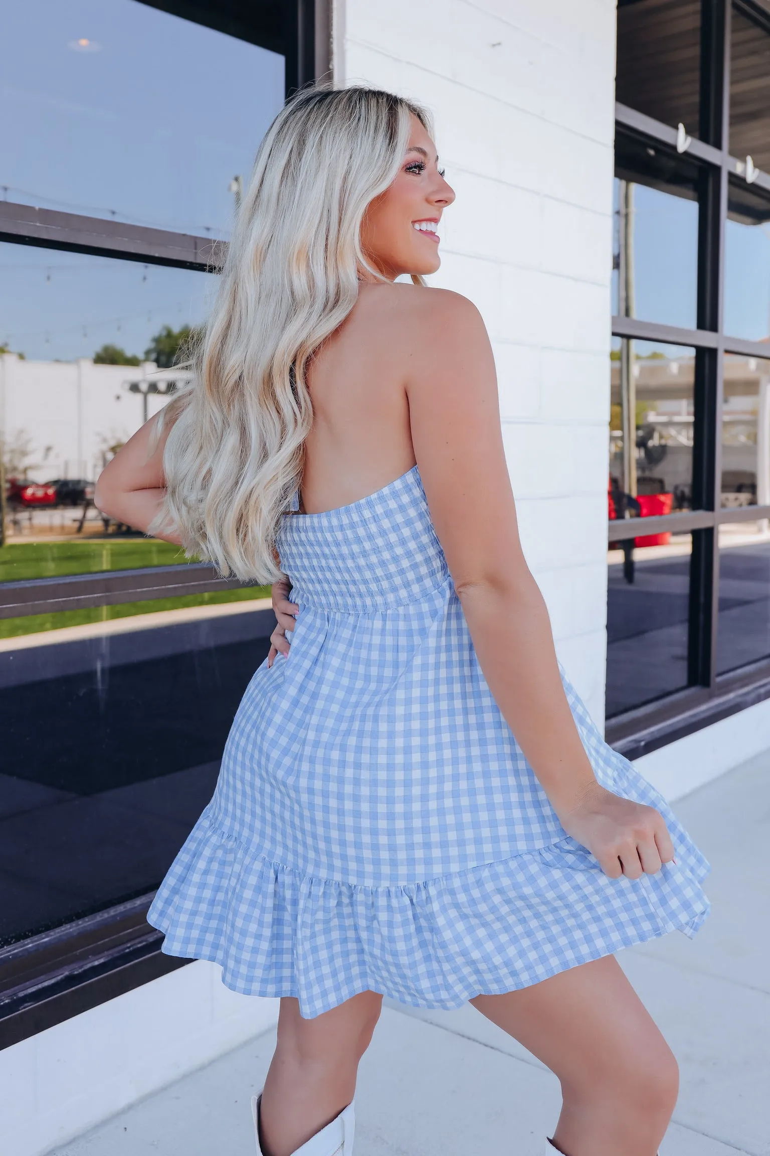 Sweet As Pie Gingham Sun Dress - Blue