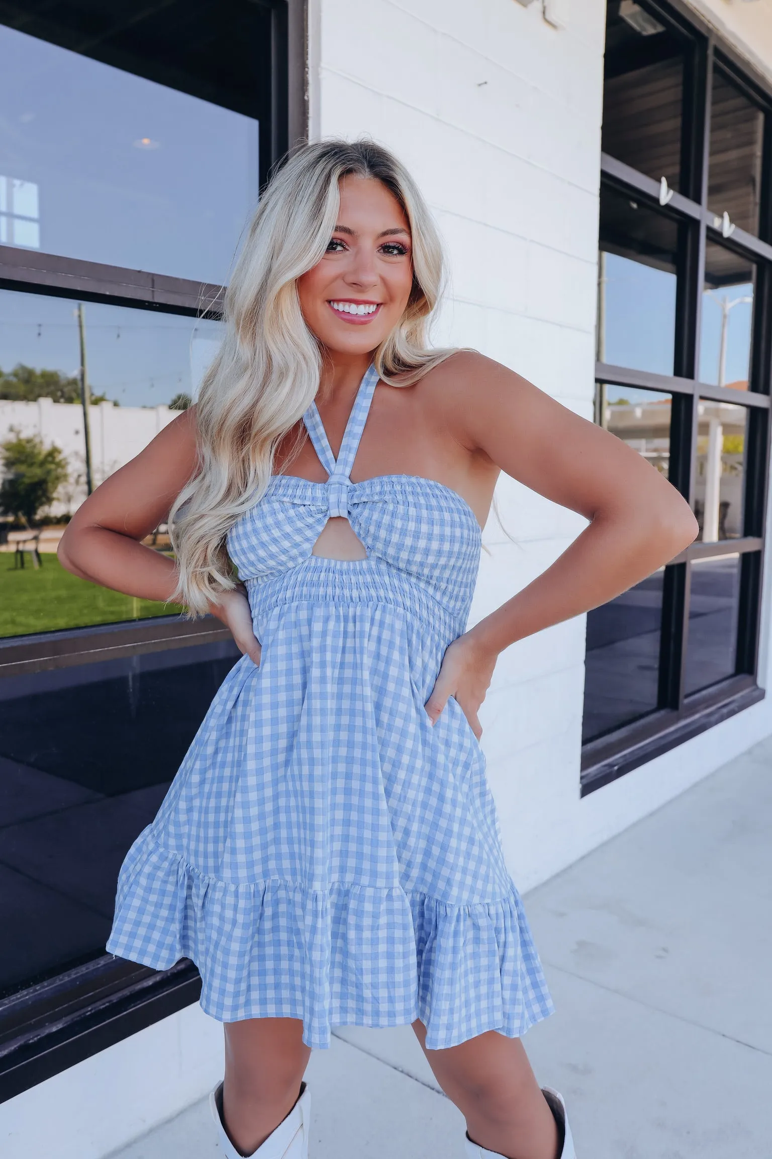 Sweet As Pie Gingham Sun Dress - Blue