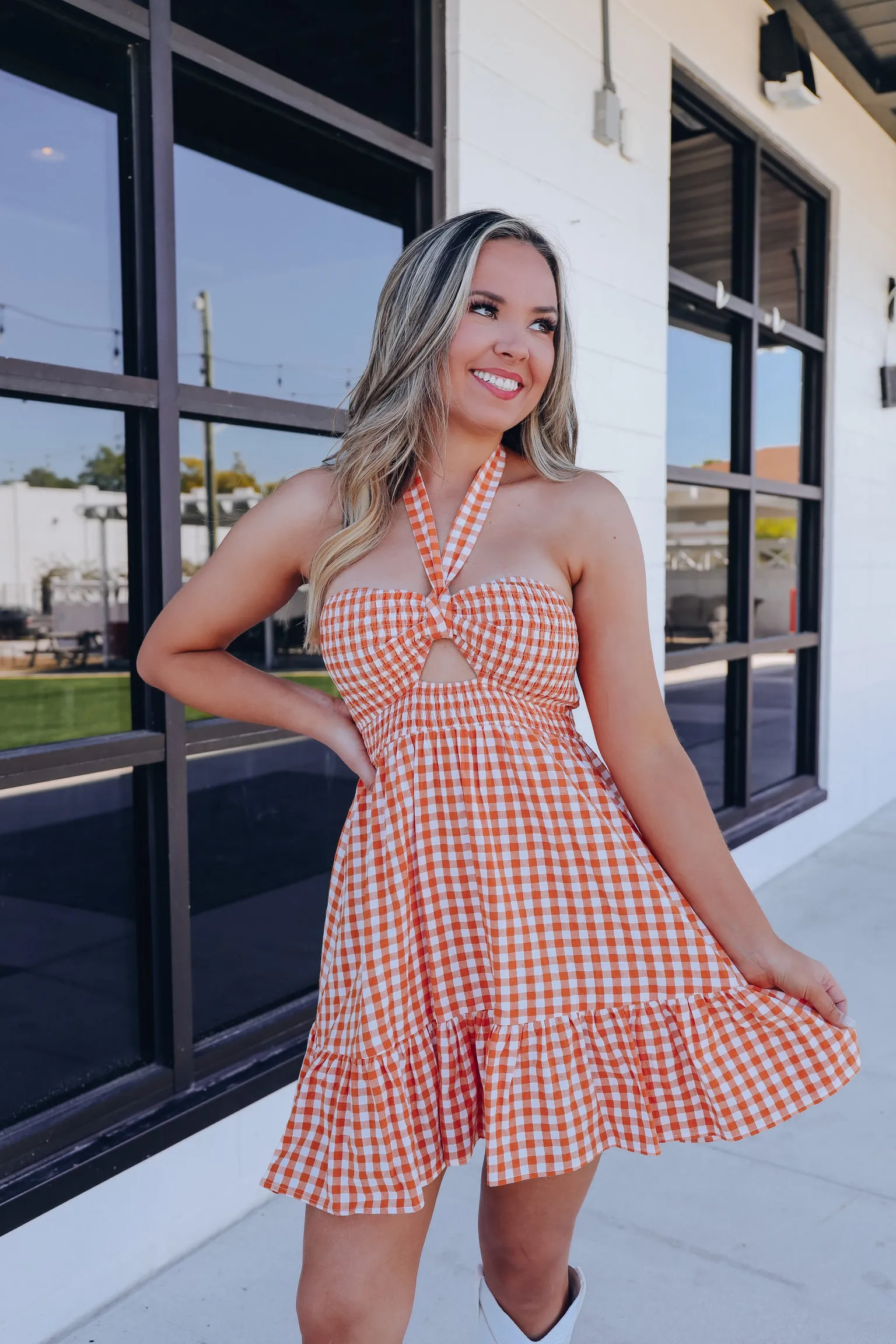 Sweet As Pie Gingham Sun Dress - Orange