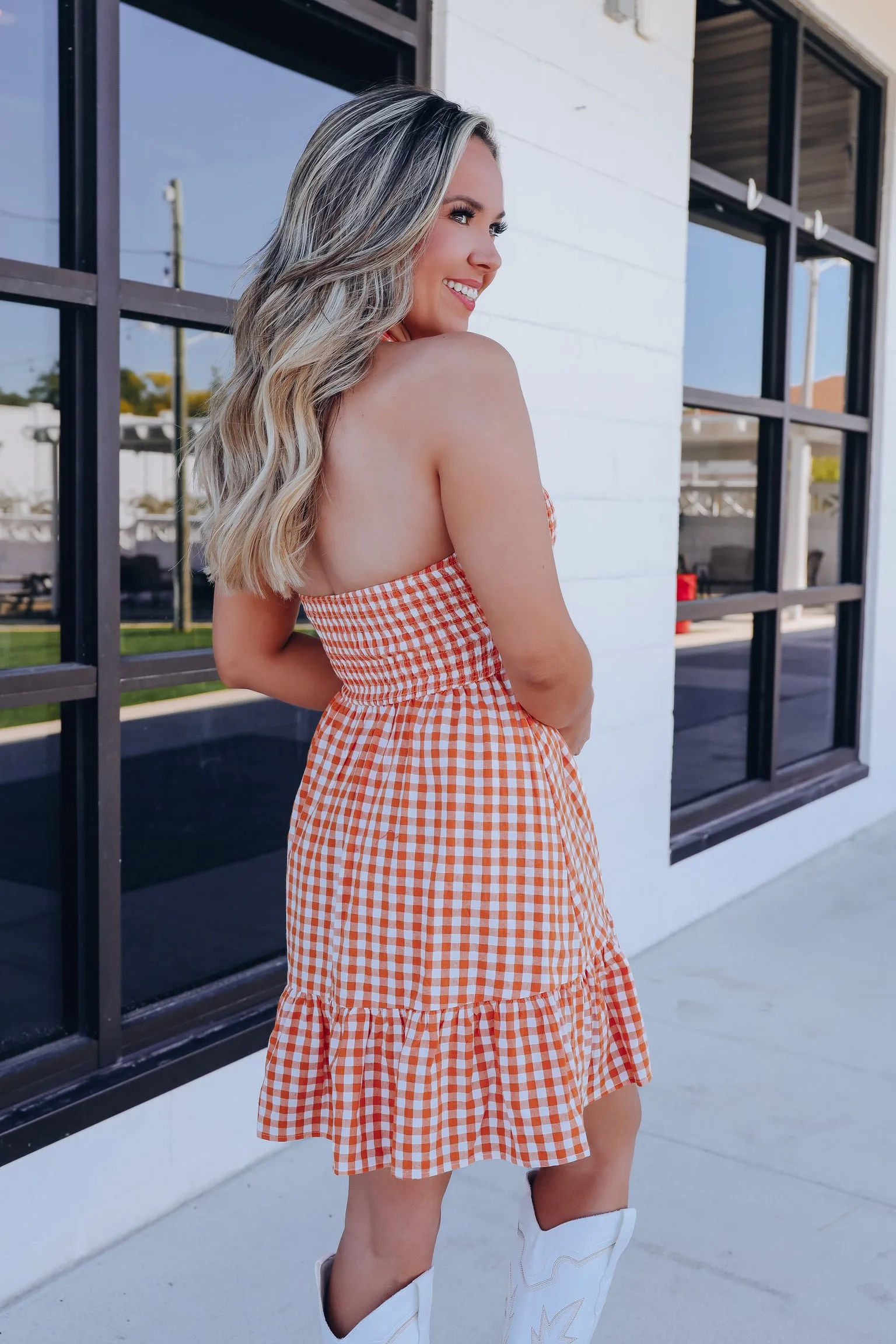 Sweet As Pie Gingham Sun Dress - Orange