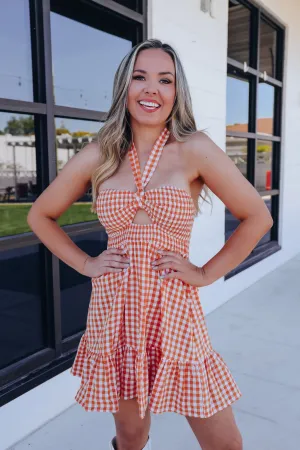 Sweet As Pie Gingham Sun Dress - Orange