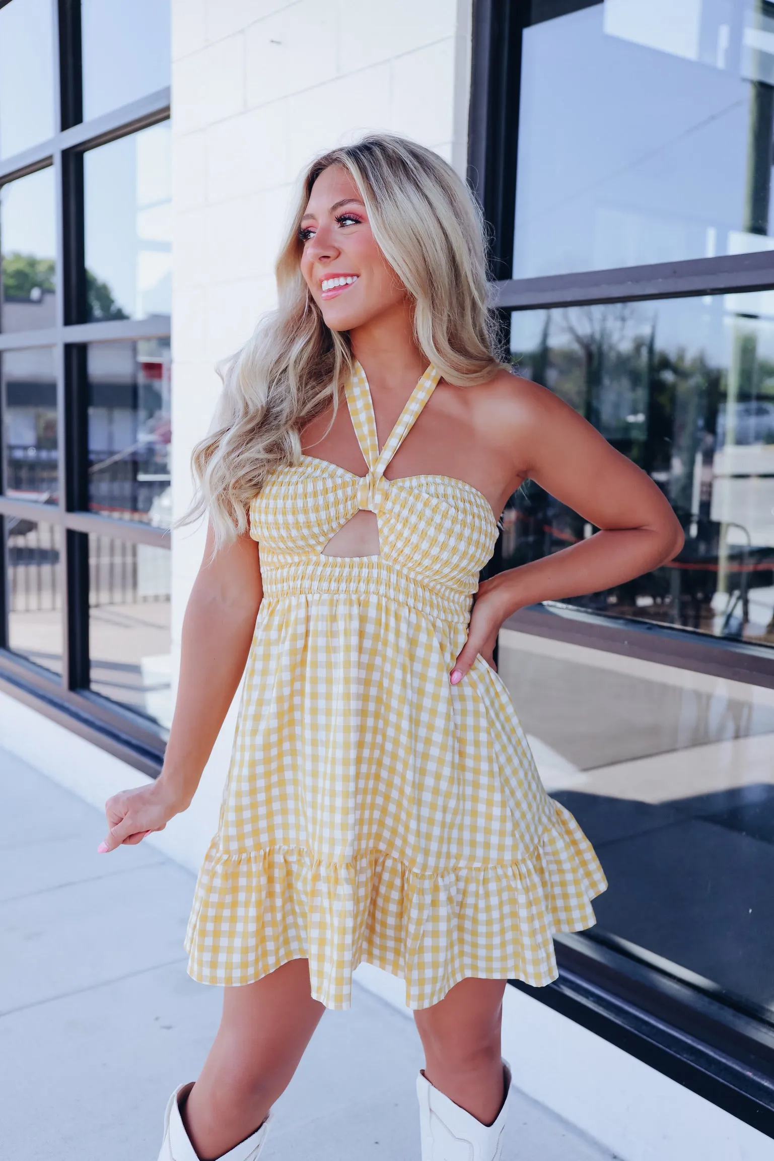 Sweet As Pie Gingham Sun Dress - Yellow