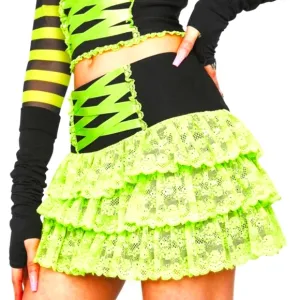 🆕️SzL Neon Green &amp; Black Acting Envious Mini Skirt / The Grave Girls🆓Bracelet