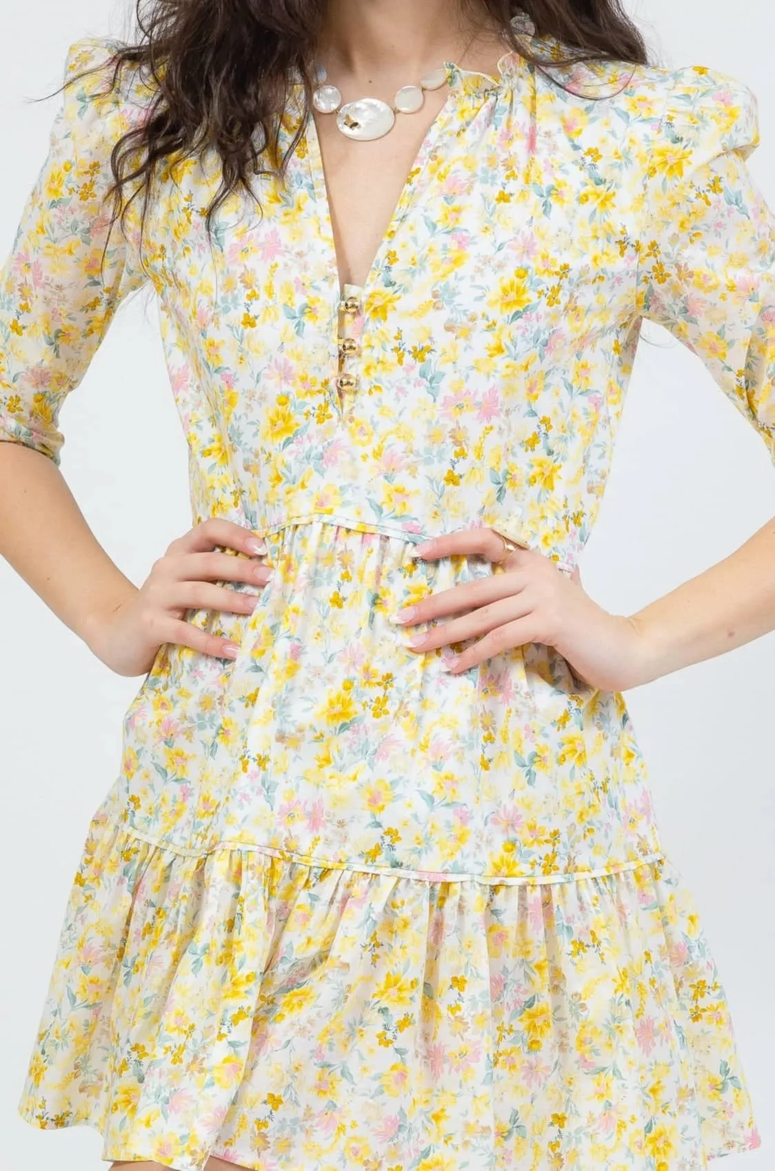 The Boho Mini Dress - Yellow Floral