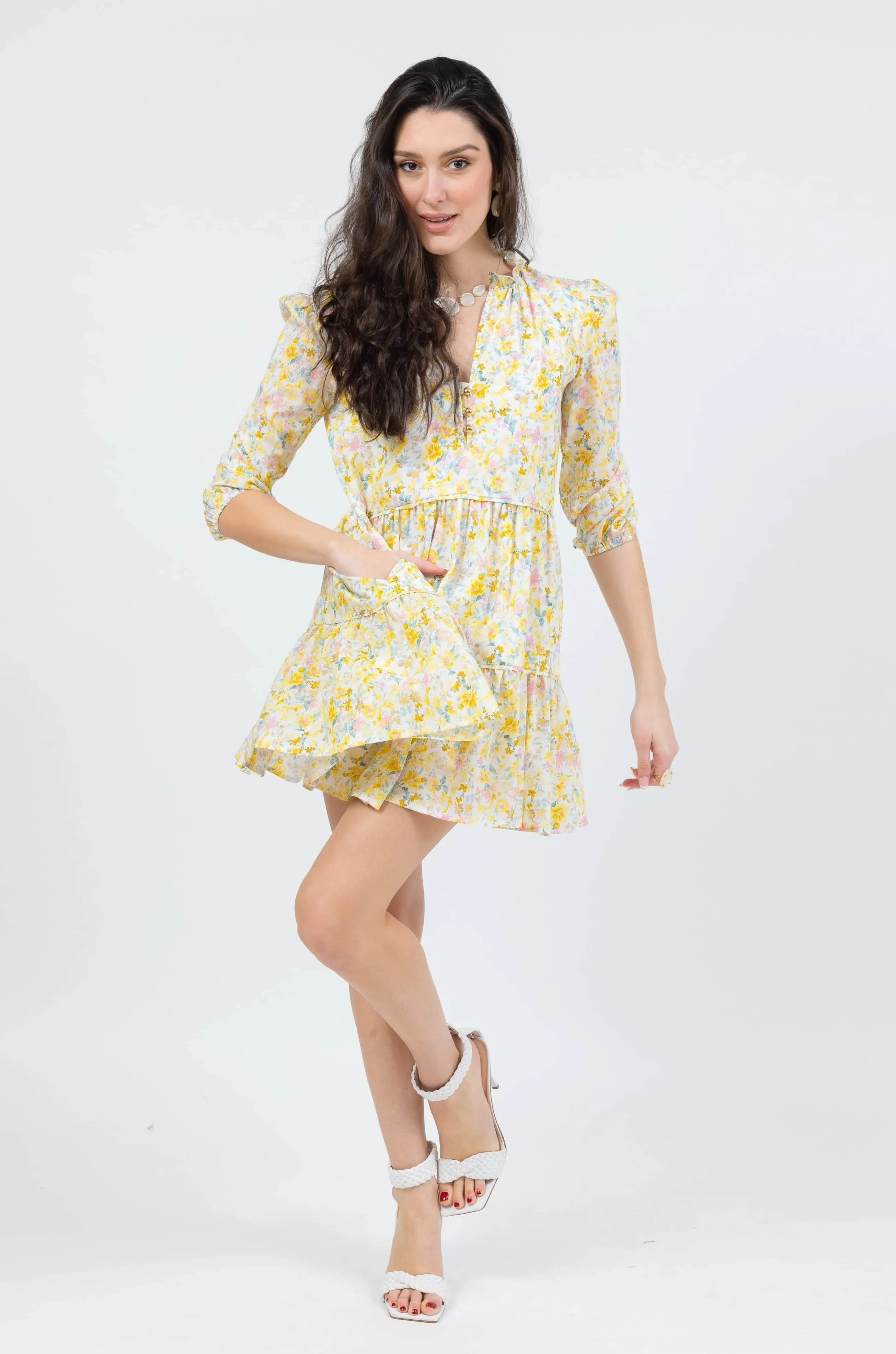 The Boho Mini Dress - Yellow Floral