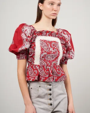 theodora paisley print puff sleeve top - red
