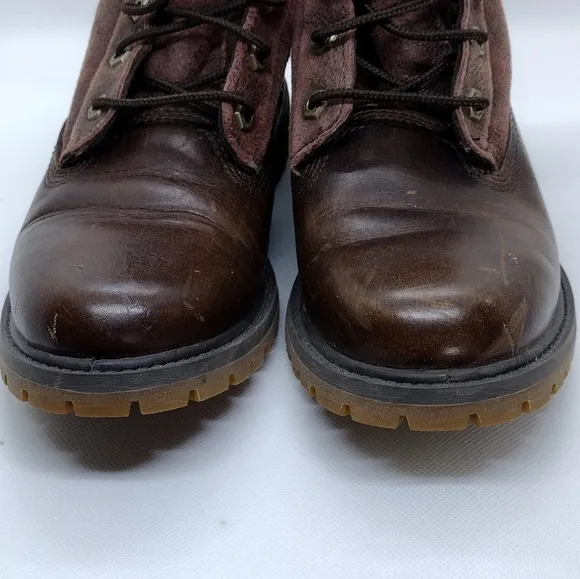 Timberland Leather Sherpa Boots Women's 7.5 Brown Anti-Fatigue Military Retro