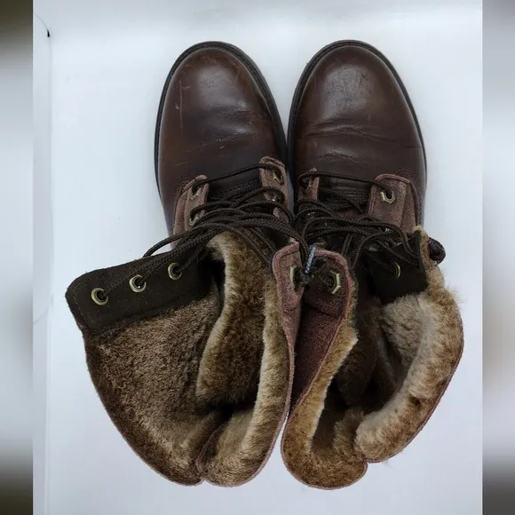 Timberland Leather Sherpa Boots Women's 7.5 Brown Anti-Fatigue Military Retro