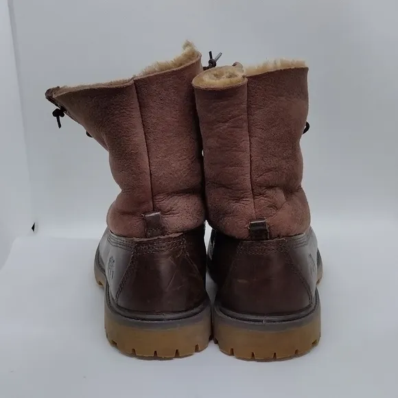 Timberland Leather Sherpa Boots Women's 7.5 Brown Anti-Fatigue Military Retro