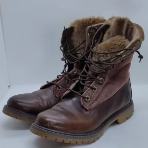 Timberland Leather Sherpa Boots Women's 7.5 Brown Anti-Fatigue Military Retro