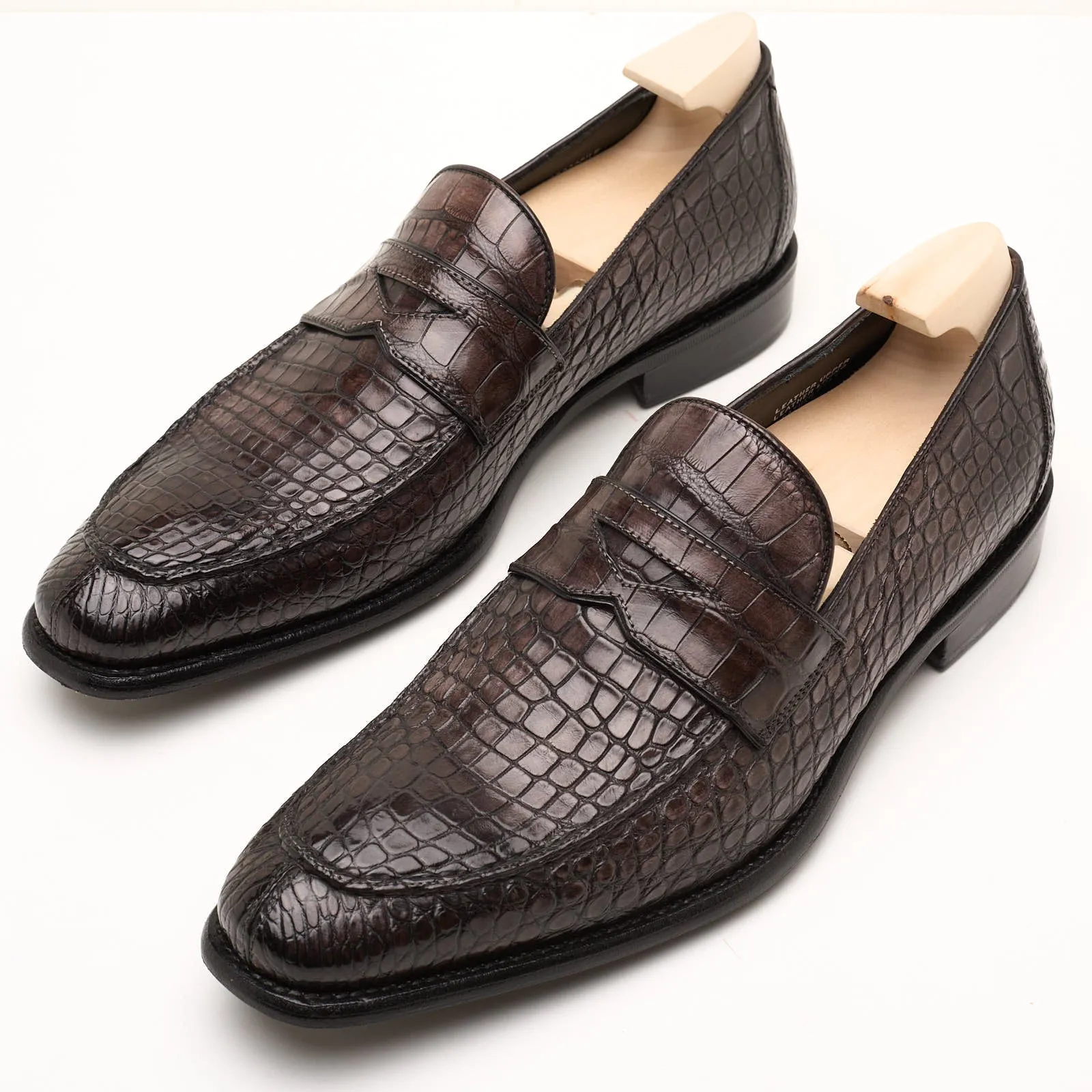 VANNUCCI Dark Brown Genuine Crocodile Leather Loafers Shoes EU 45 NEW US 11.5