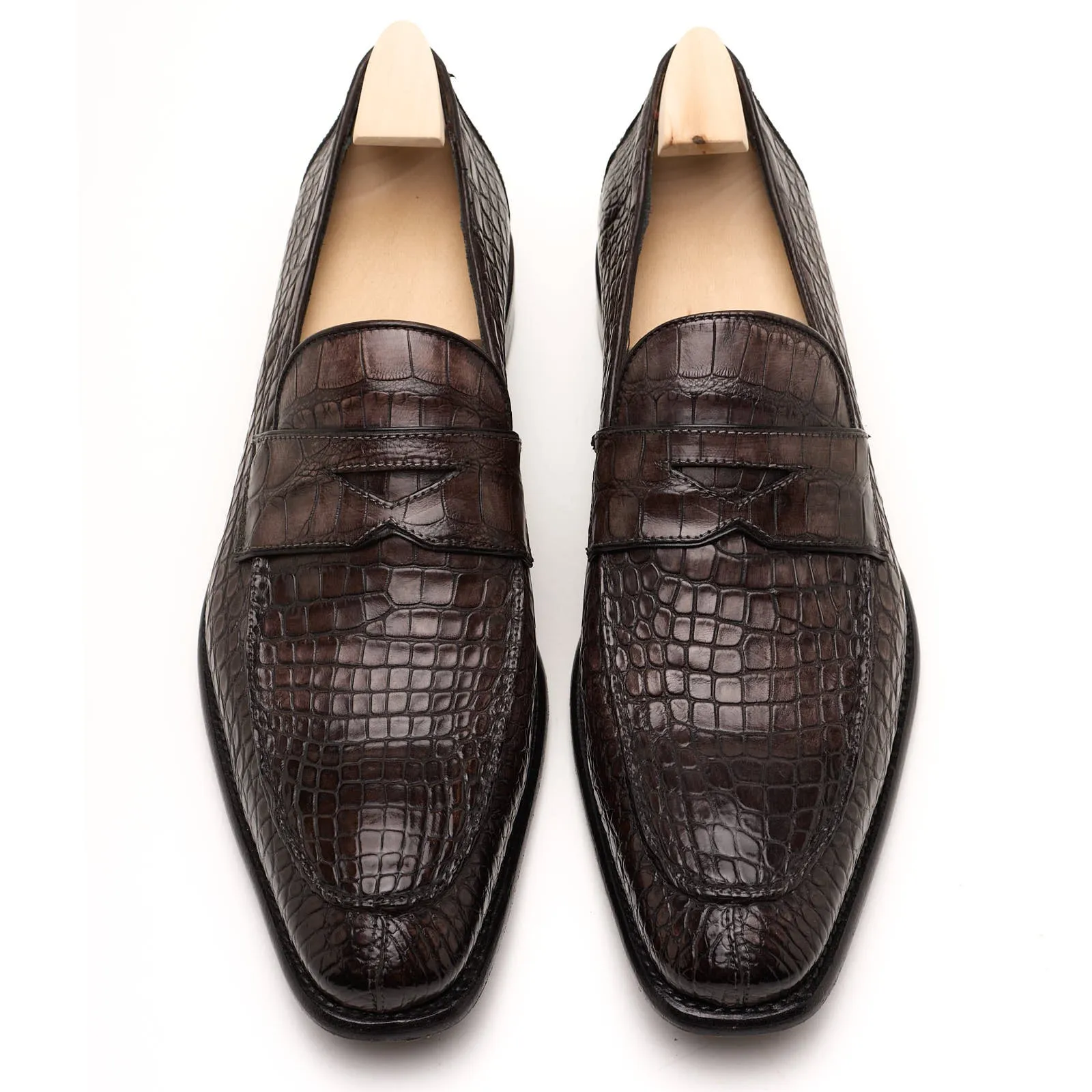 VANNUCCI Dark Brown Genuine Crocodile Leather Loafers Shoes EU 45 NEW US 11.5