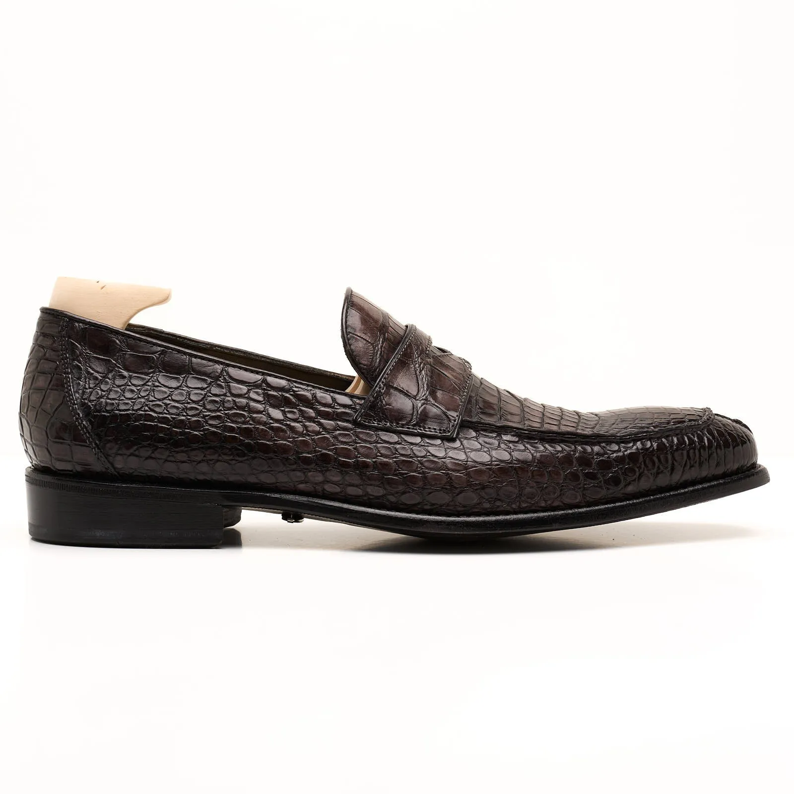 VANNUCCI Dark Brown Genuine Crocodile Leather Loafers Shoes EU 45 NEW US 11.5