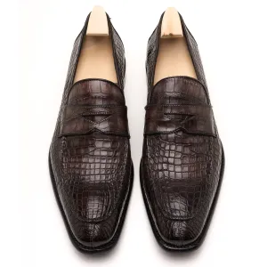 VANNUCCI Dark Brown Genuine Crocodile Leather Loafers Shoes EU 45 NEW US 11.5