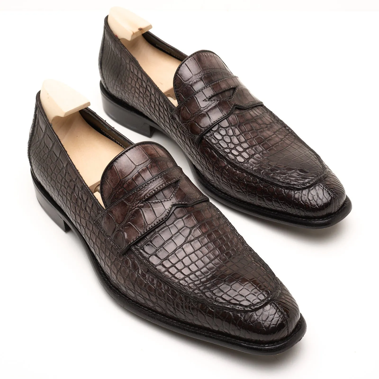 VANNUCCI Dark Brown Genuine Crocodile Leather Loafers Shoes EU 45 NEW US 11.5