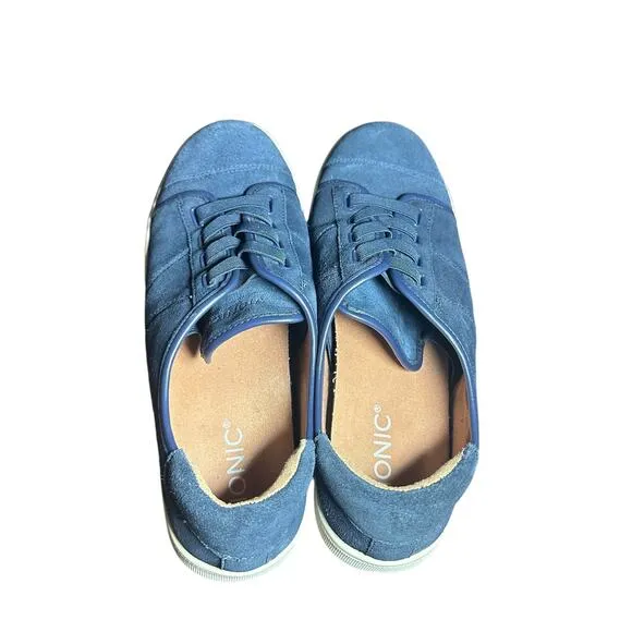 Vionic jean suede sneakers slip on low top size 8.5 comfort supportive navy