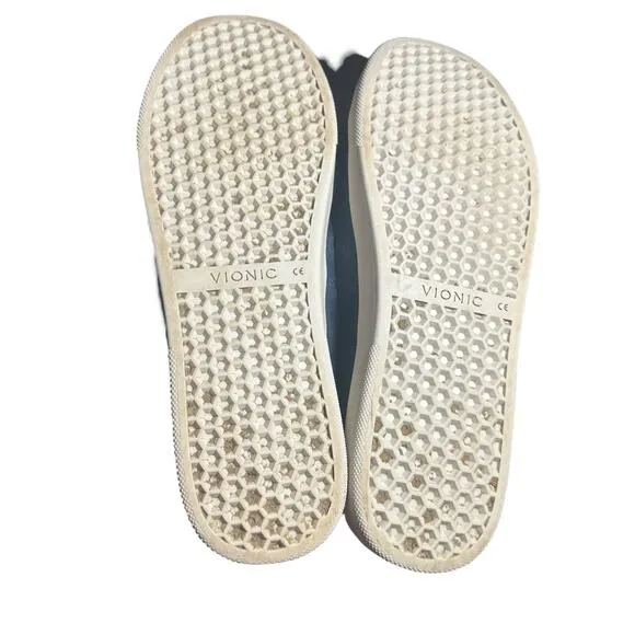Vionic jean suede sneakers slip on low top size 8.5 comfort supportive navy