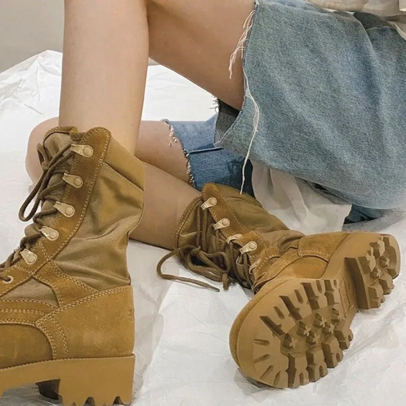 Winter Women Cow Suede Leather Military Ankle Boots
