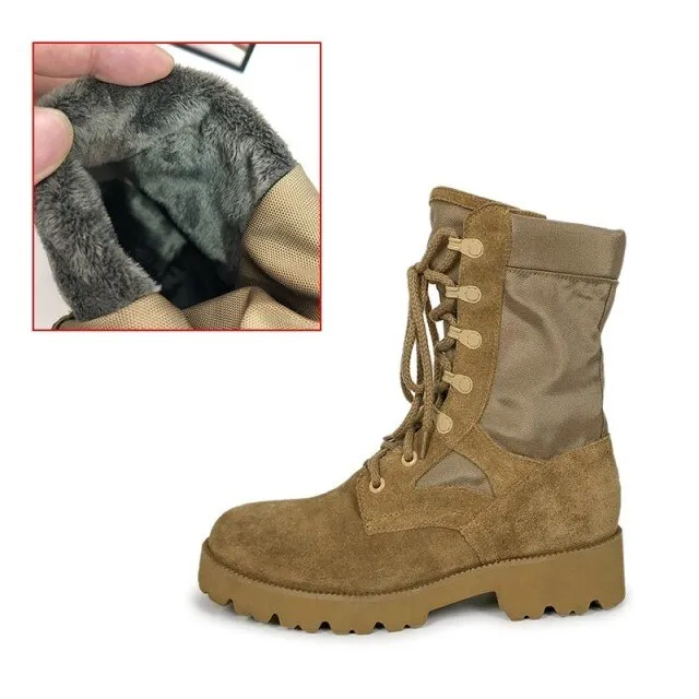 Winter Women Cow Suede Leather Military Ankle Boots