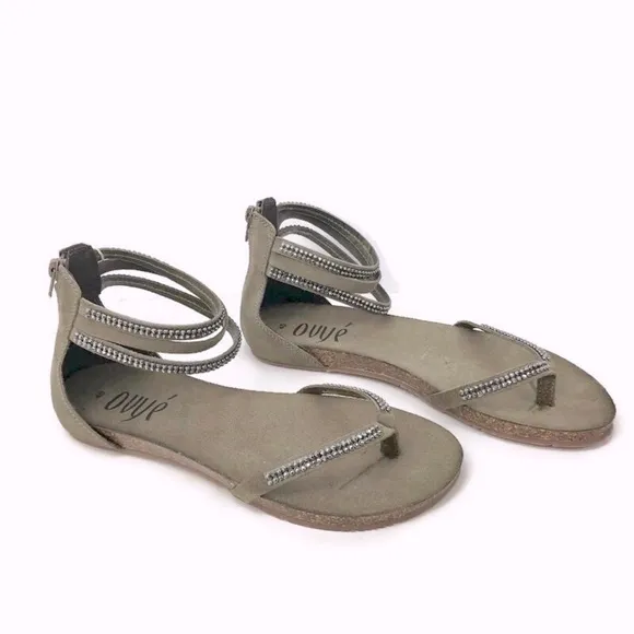 Women’s Italian Leather Sandals Ankle Strap Embellished Size 10