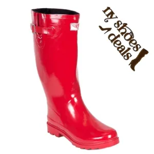 Women's Rubber Rain Boots, 14&quot; with Faux Fur Lining, Red, NEW