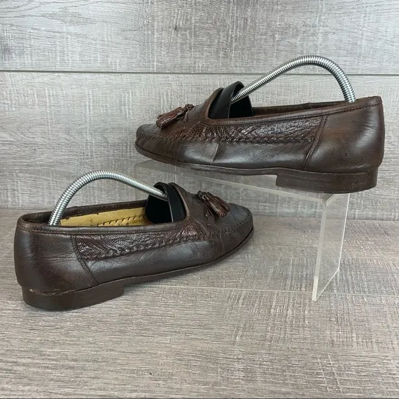 Zelli sz 9.5 brown leather reptile tassel loafers