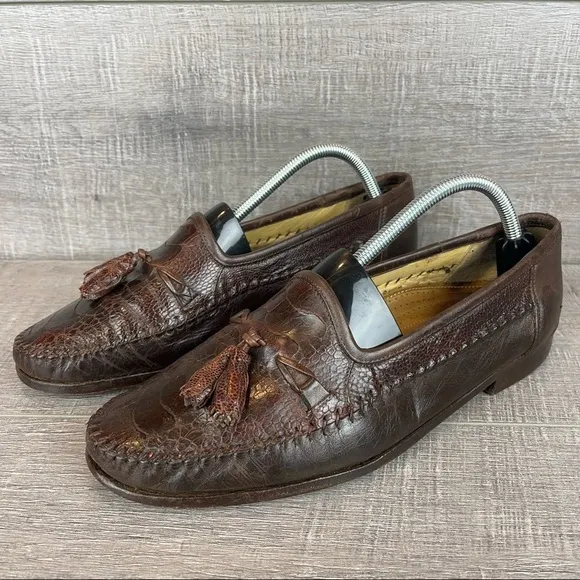 Zelli sz 9.5 brown leather reptile tassel loafers