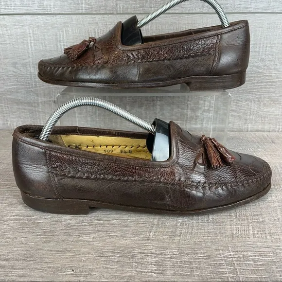 Zelli sz 9.5 brown leather reptile tassel loafers