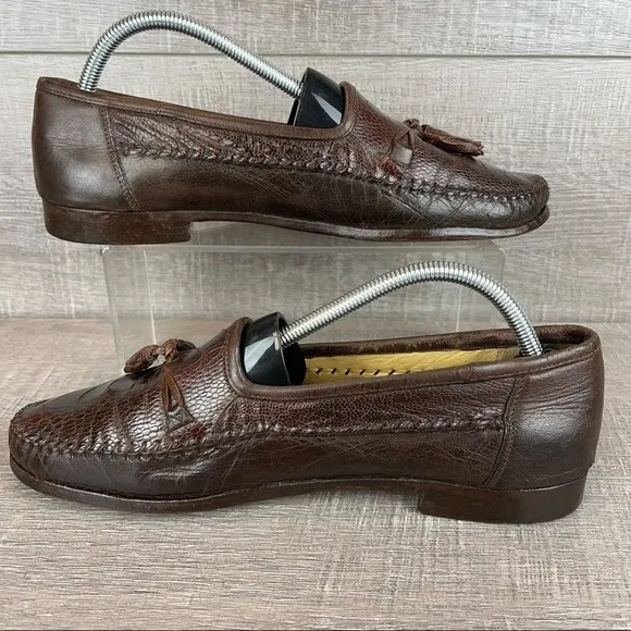 Zelli sz 9.5 brown leather reptile tassel loafers