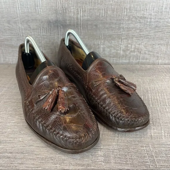 Zelli sz 9.5 brown leather reptile tassel loafers